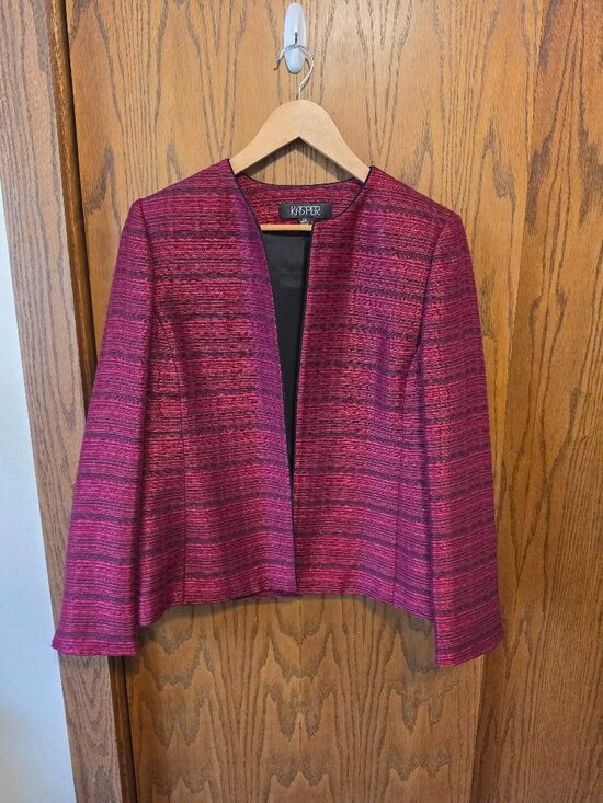 Kasper Jackets & Blazers - Kasper Red & Black Textured Open Front Blazer Jacket - Size 10